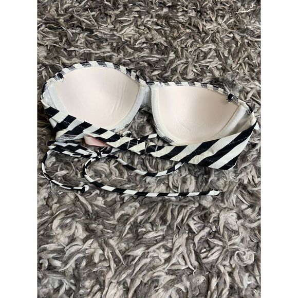 Victoria Secret Black and White Striped halter strapless bikini top 32B - Picture 2 of 3